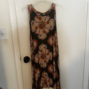 LOFT Olive and Red Mandala Midi Dress